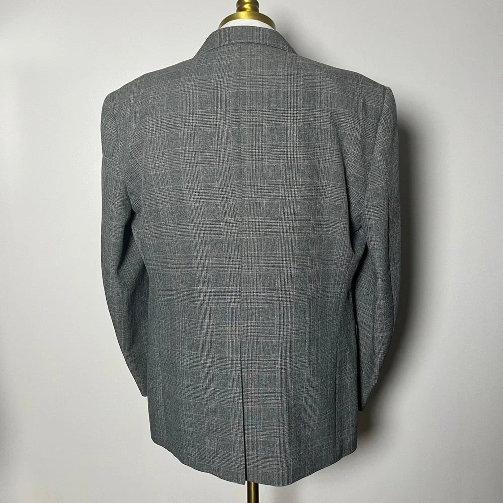 John L. Blair Suit Mens 44R 41x29 Grey Glen Plaid Vintage 2-Button Single‎ Vent